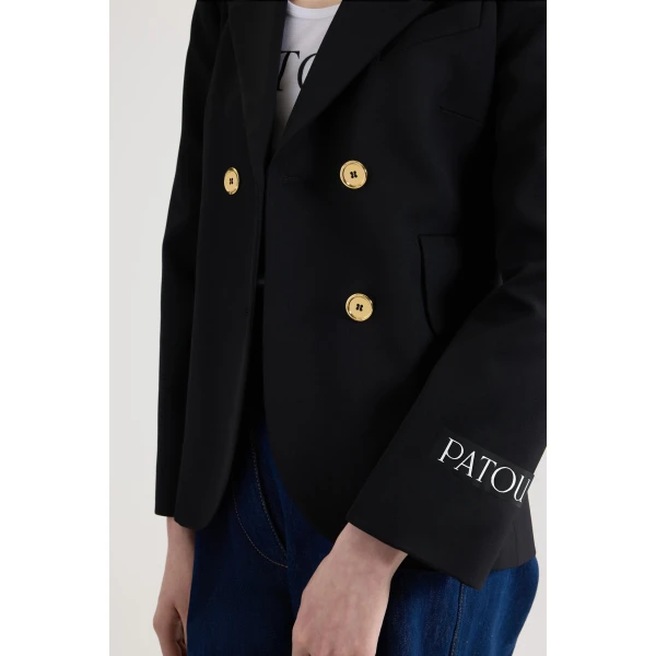 Belted tailored jacket in Black sustainable technical wool - Image 4
