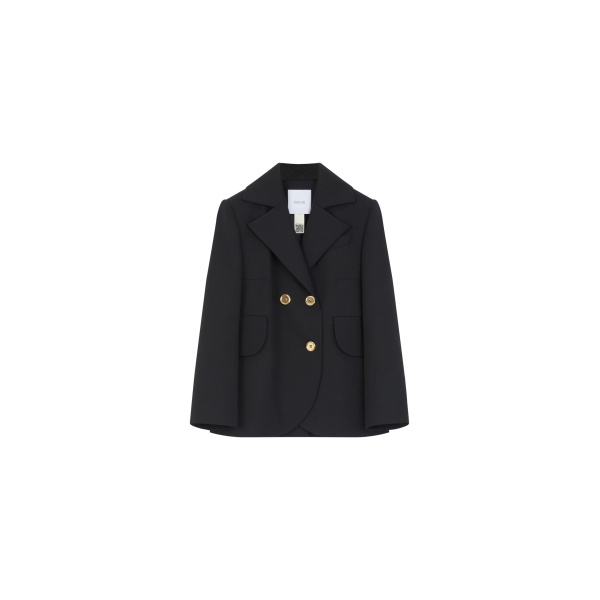 Patou Belted tailored jacket in Black sustainable technical wool