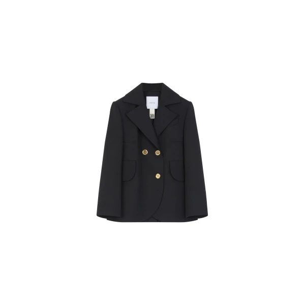 Belted tailored jacket in Black sustainable technical wool