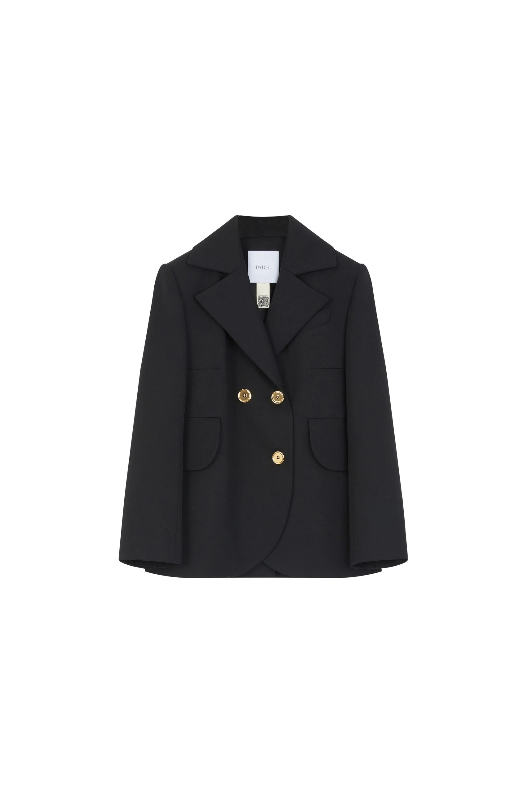 Patou Belted tailored jacket in Black sustainable technical wool | Jackets | Coveti Patou Belted tailored jacket in Black sustainable technical wool