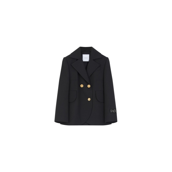 Patou Belted tailored jacket in Black sustainable technical wool