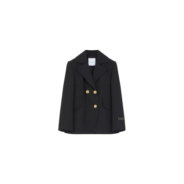 Patou Belted tailored jacket in Black sustainable technical wool