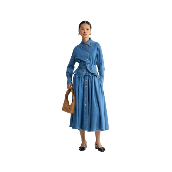 Blended cotton long buttoned skirt in Heritage Blue Wash - Image 2
