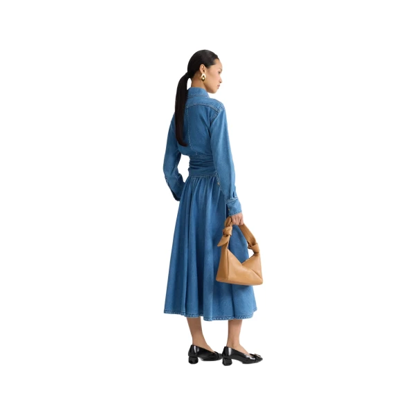 Blended cotton long buttoned skirt in Heritage Blue Wash - Image 3