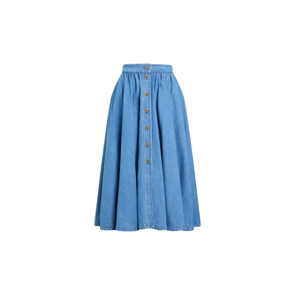 Blended cotton long buttoned skirt in Heritage Blue Wash