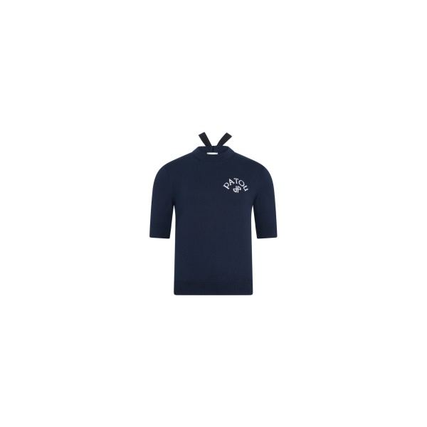 Patou Blended cotton short sleeve sweater in Deep Sea Blue