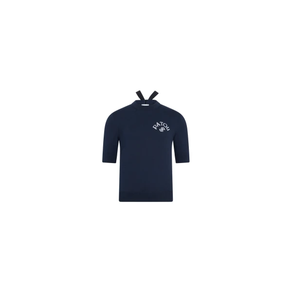 Blended cotton short sleeve sweater in Deep Sea Blue