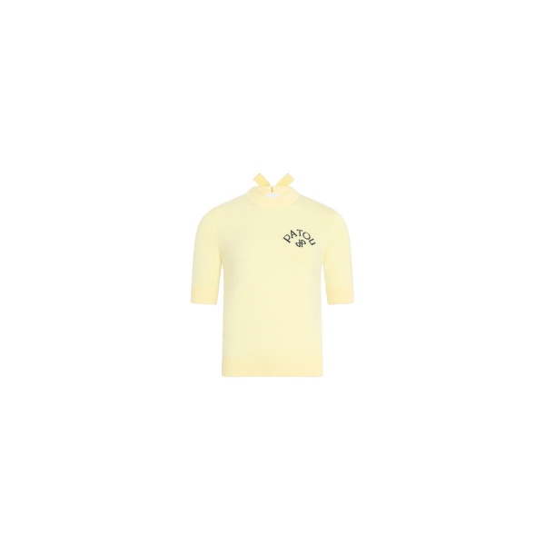 Patou Blended cotton short sleeve sweater in Limelight