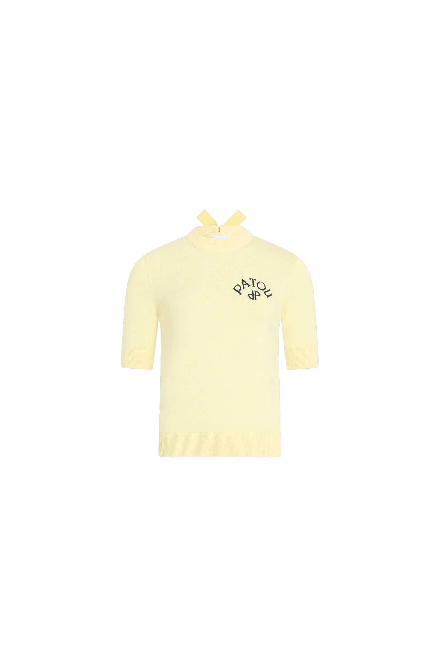 Patou Blended cotton short sleeve sweater in Limelight | Knitwear | Coveti Patou Blended cotton short sleeve sweater in Limelight