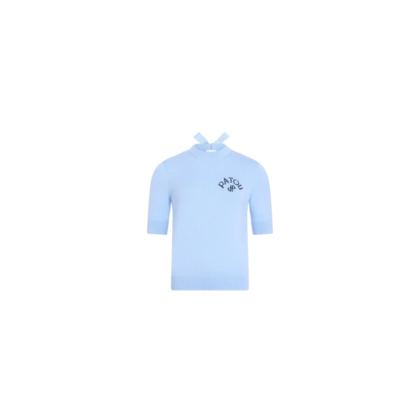 Patou Blended cotton short sleeve sweater in Riviera Blue