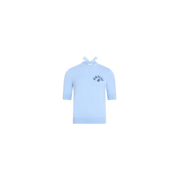 Blended cotton short sleeve sweater in Riviera Blue