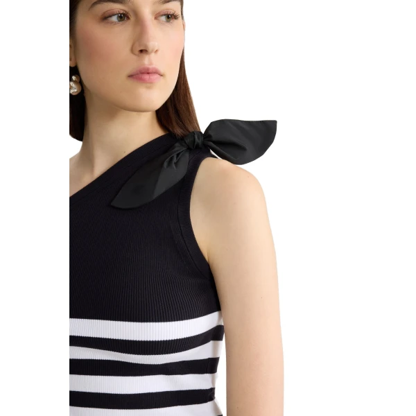 Blended cotton striped asymmetric top in Offshore Stripes - Image 5