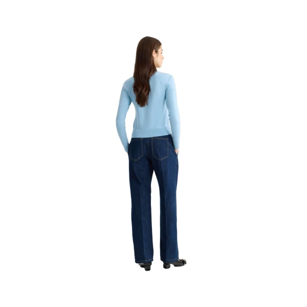 Blended wool long sleeve jacquard sweater in Riviera Blue - Image 3