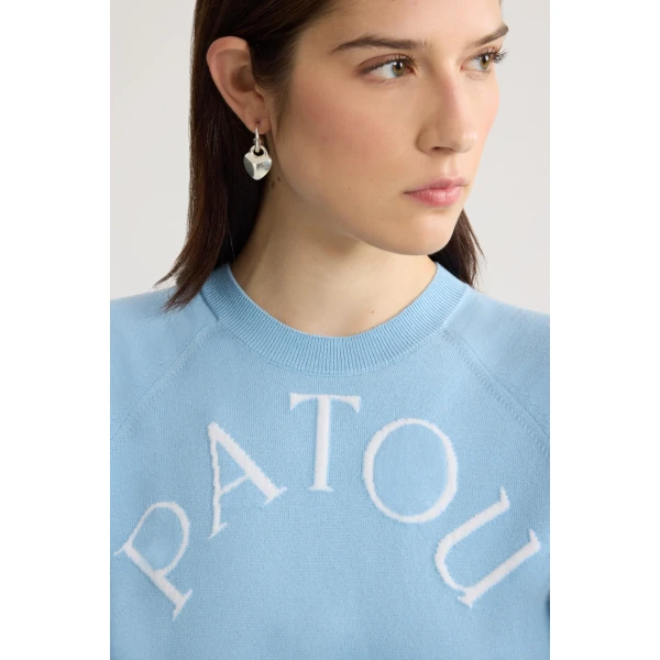 Blended wool long sleeve jacquard sweater in Riviera Blue - Image 4