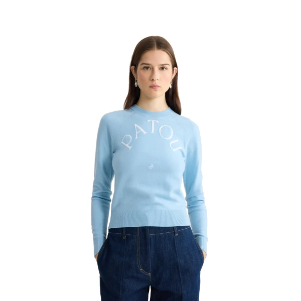 Blended wool long sleeve jacquard sweater in Riviera Blue - Image 5