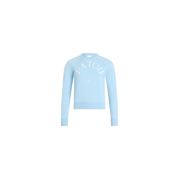 Patou Blended wool long sleeve jacquard sweater in Riviera Blue