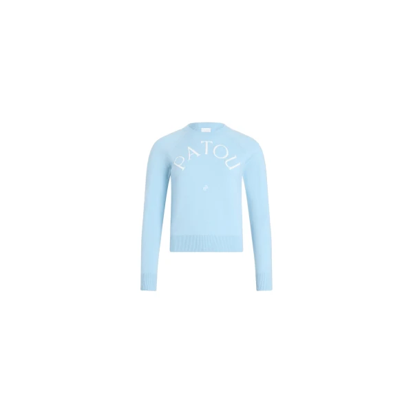 Patou Blended wool long sleeve jacquard sweater in Riviera Blue