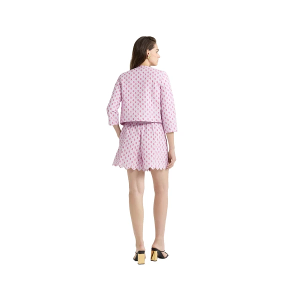 Boxy collarless jacket in Small Provence Pink printed quilted sustainable viscose blend - Image 3
