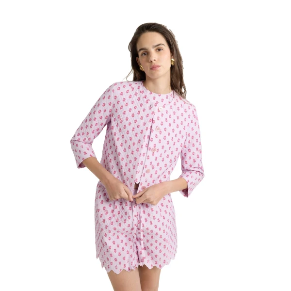Boxy collarless jacket in Small Provence Pink printed quilted sustainable viscose blend - Image 4