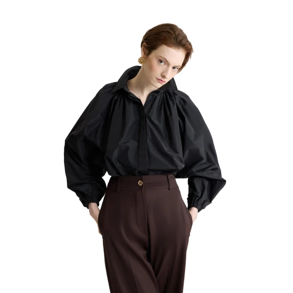 Bubble blouse in Black recycled faille - Image 4