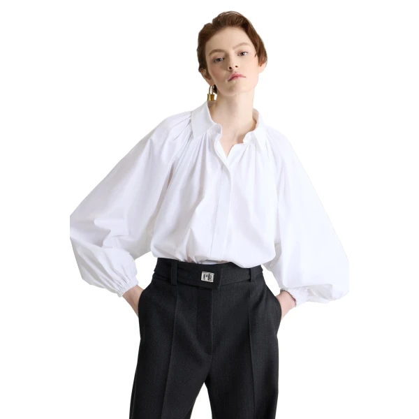 Bubble blouse in White organic cotton poplin - Image 5