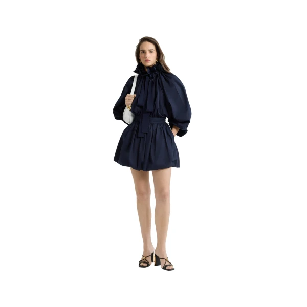 Bubble mini skirt in Navy Black organic cotton poplin - Image 3
