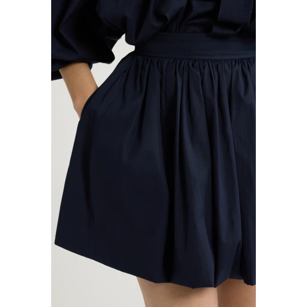 Bubble mini skirt in Navy Black organic cotton poplin - Image 4