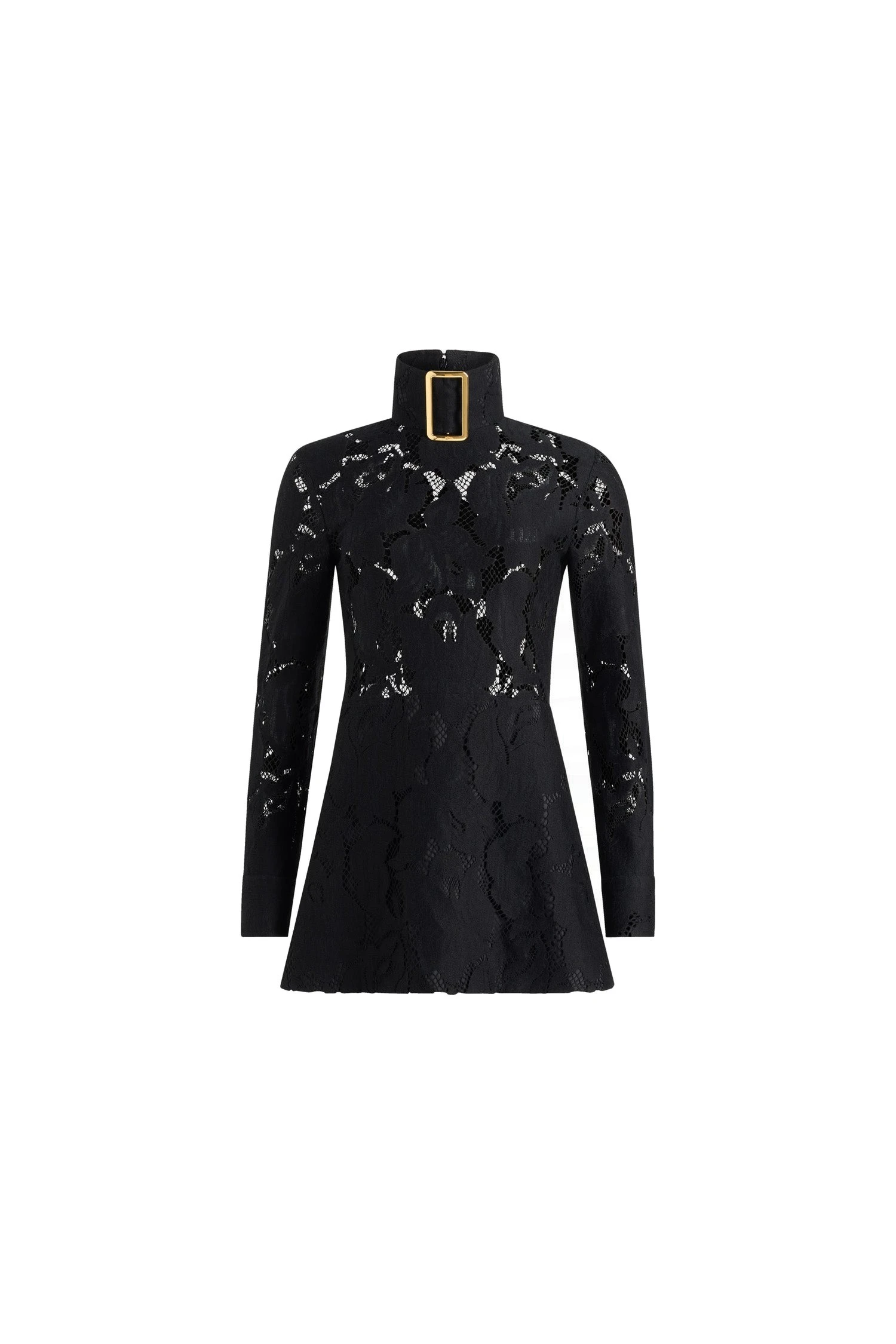 Patou Buckle collar mini dress in Black organic cotton blend lace | Dresses | Coveti Patou Buckle collar mini dress in Black organic cotton blend lace