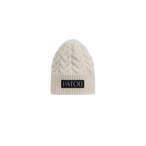 Patou Cable knit beanie in White sustainable wool