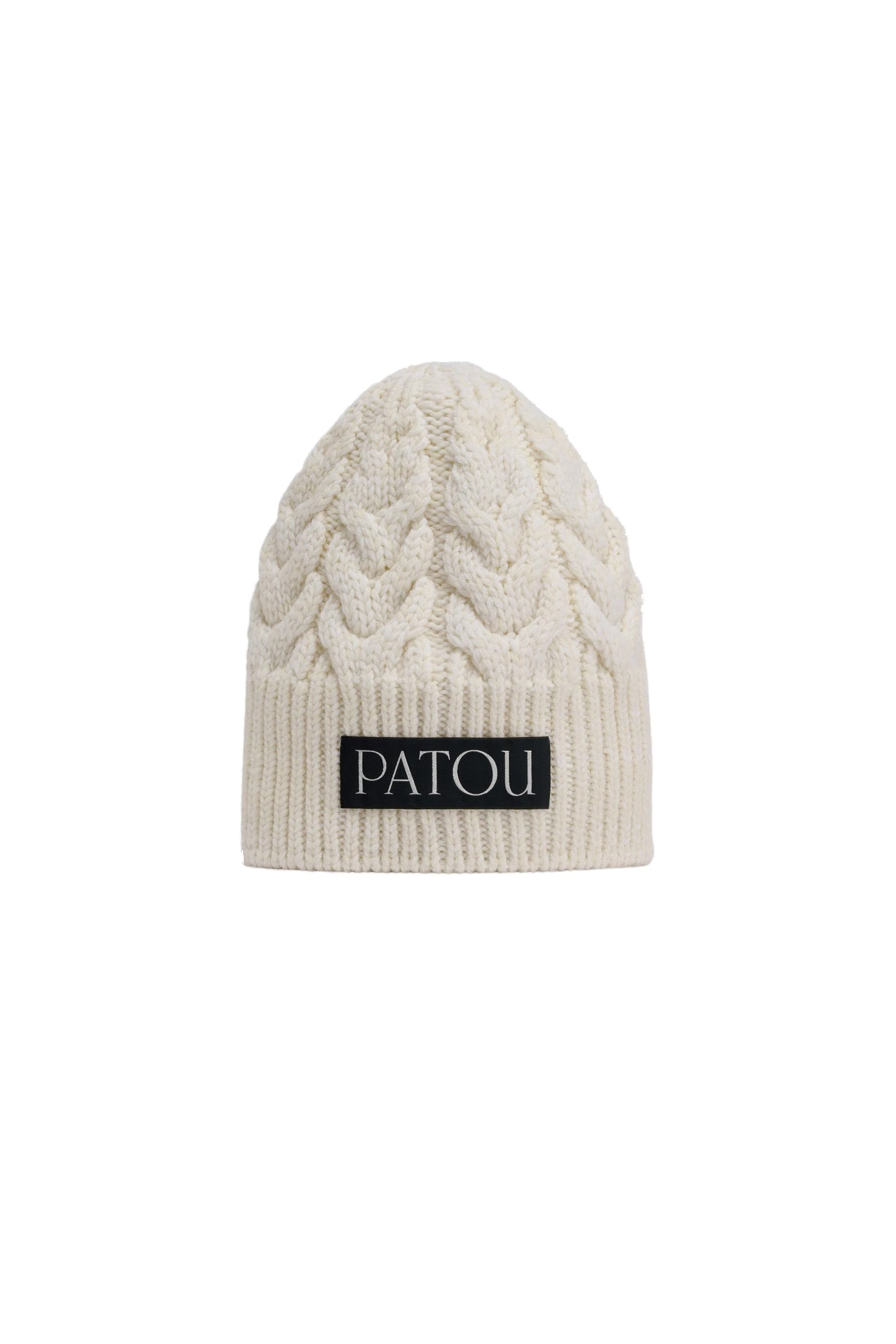 Patou Cable knit beanie in White sustainable wool | Accessories | Coveti Patou Cable knit beanie in White sustainable wool