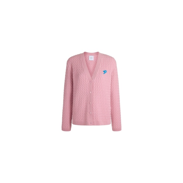 Patou Cable-knit cardigan in Heather Pink wool and cashmere