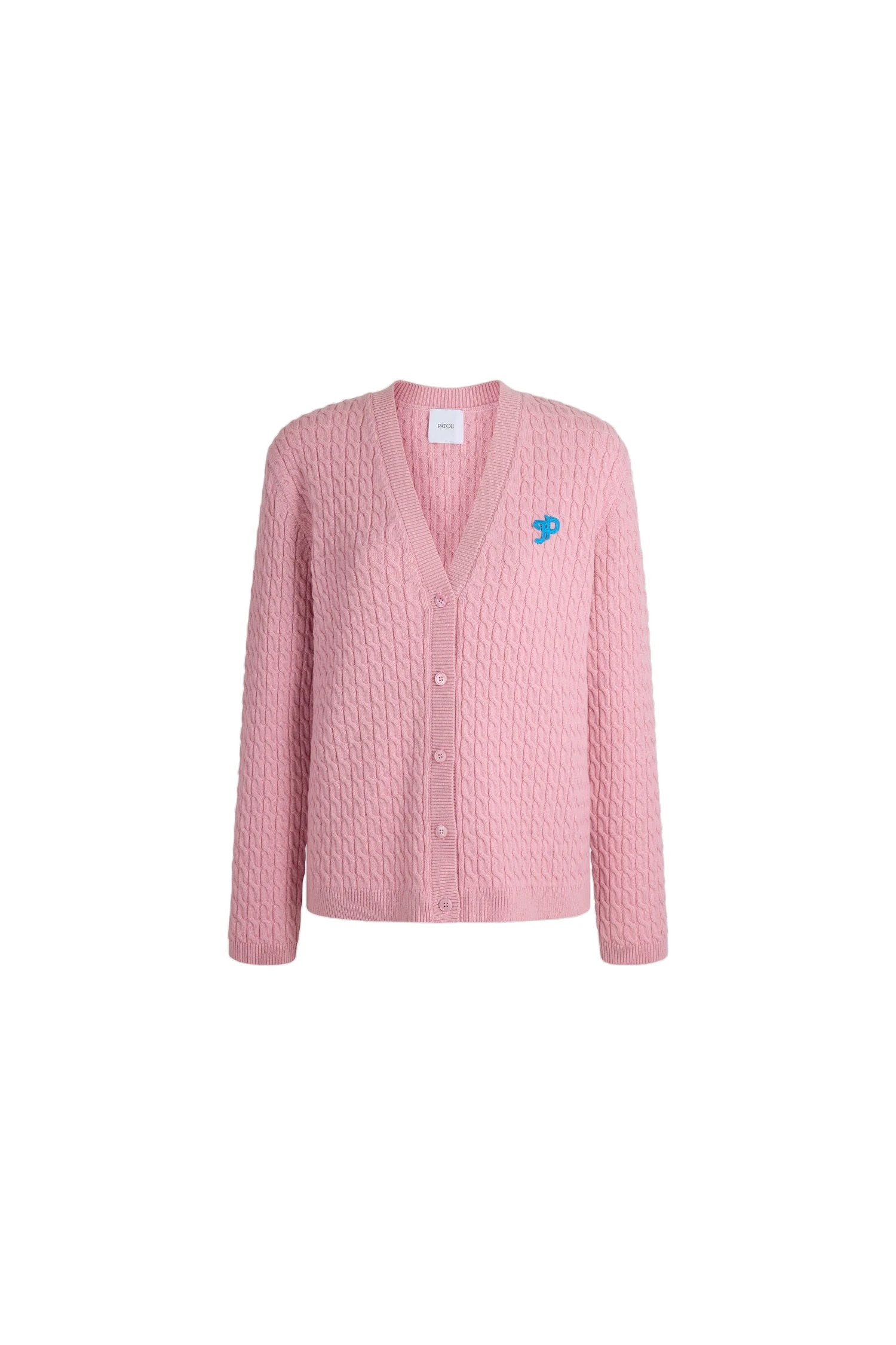 Patou Cable-knit cardigan in Heather Pink wool and cashmere | Knitwear | Coveti Patou Cable-knit cardigan in Heather Pink wool and cashmere