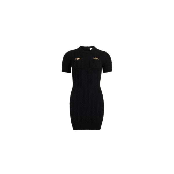 Cable mini dress in Black wool and cashmere