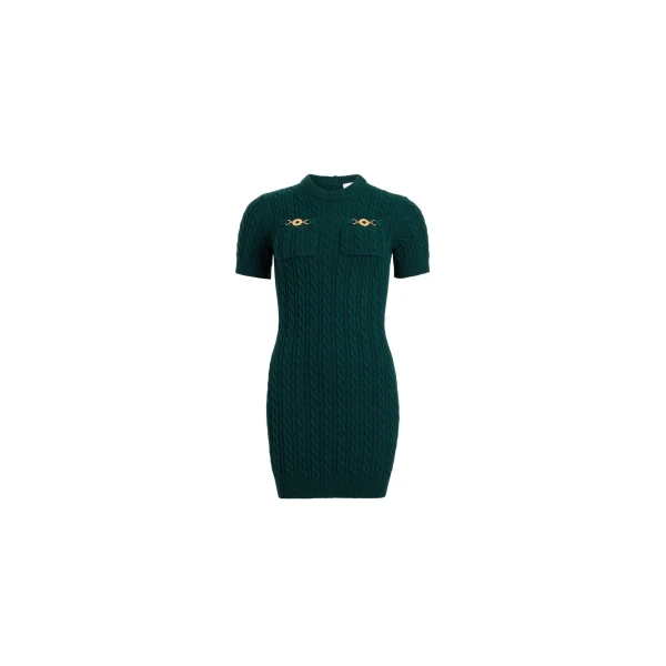Cable mini dress in Imperial Green wool and cashmere