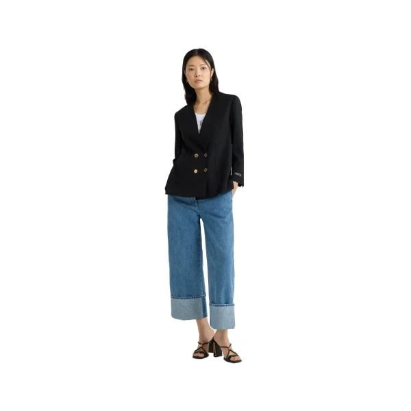 Collarless double-breasted jacket in Black tech wool - Image 2