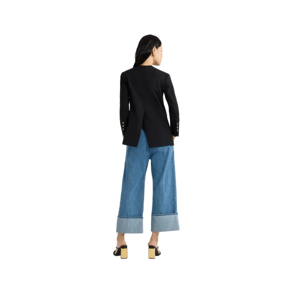 Collarless double-breasted jacket in Black tech wool - Image 3