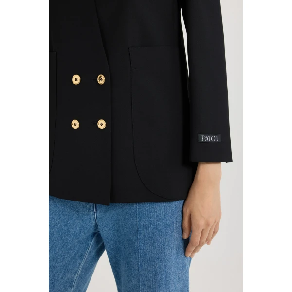 Collarless double-breasted jacket in Black tech wool - Image 5