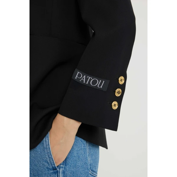 Collarless jacket in Black sustainable technical wool twill - Image 5