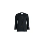 Patou Collarless jacket in Black sustainable technical wool twill