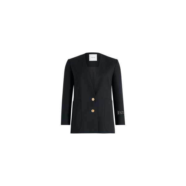 Patou Collarless jacket in Black sustainable technical wool twill