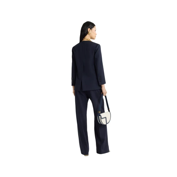 Collarless jacket in Navy Black sustainable technical wool twill - Image 3