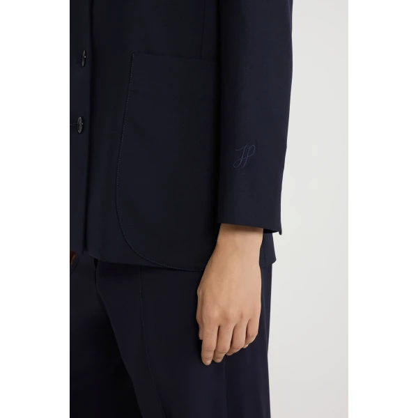 Collarless jacket in Navy Black sustainable technical wool twill - Image 5