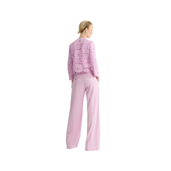 Collarless lace cotton blend jacket, eco-responsible in Pink Parfait - Image 3