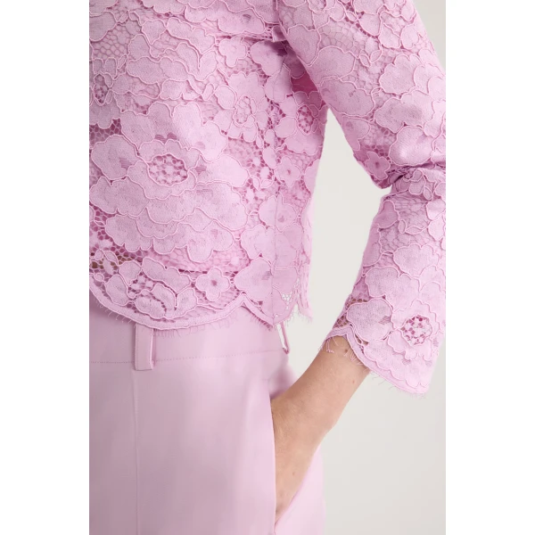 Collarless lace cotton blend jacket, eco-responsible in Pink Parfait - Image 4