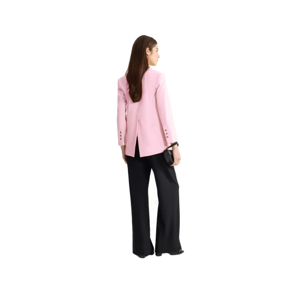 Collarless straight wool blend jacket, eco-responsible in Orchid Ice - Image 3