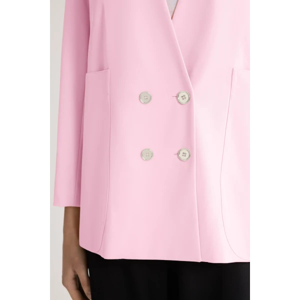 Collarless straight wool blend jacket, eco-responsible in Orchid Ice - Image 4