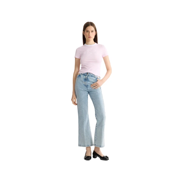 Cotton blend flare denim trousers in Riviera Sky Blue - Image 2