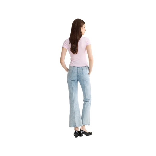 Cotton blend flare denim trousers in Riviera Sky Blue - Image 3