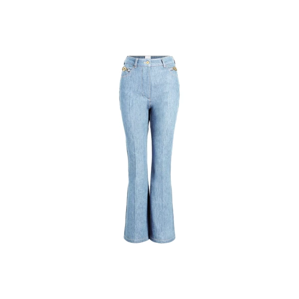Cotton blend flare denim trousers in Riviera Sky Blue