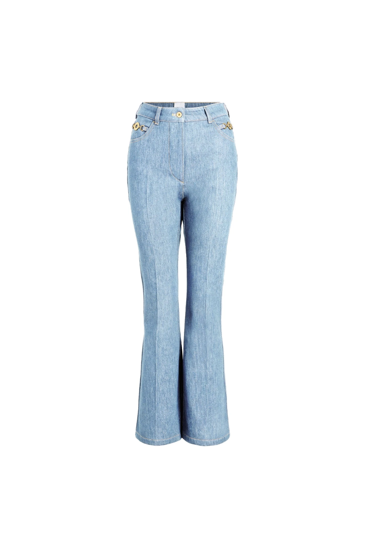 Patou Cotton blend flare denim trousers in Riviera Sky Blue | Pants | Coveti Patou Cotton blend flare denim trousers in Riviera Sky Blue